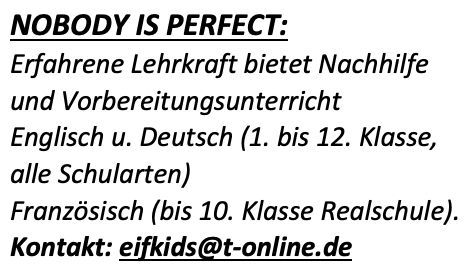 Nachhilfe "Nobody is Perfect" Oktober 2020