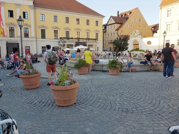 Große, vom Gartenamt aufgestellte Blumenkübel ...