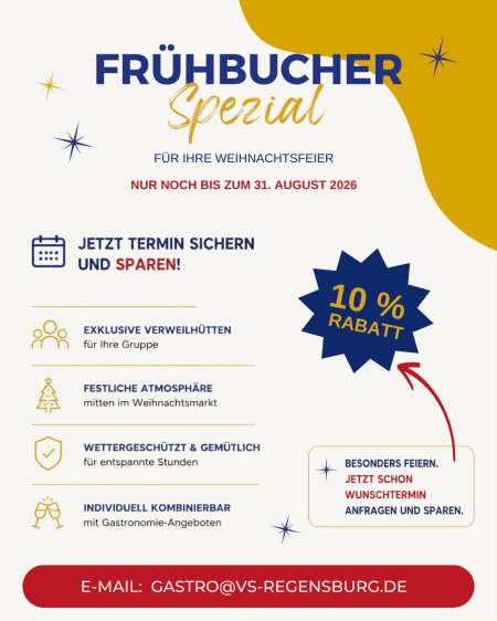 Weihnachtsfeier auf dem Weihnachtsmarkt: 10 Prozent Fr&uuml;hbucher-Rabatt sichern