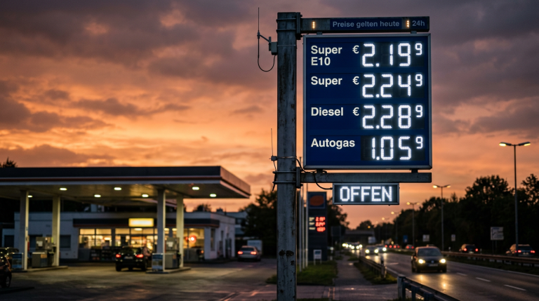 Firefly_Gemini Flash_A German gas station price sign at dusk, photorealistic. In the foreground, an illumi 923911(1)