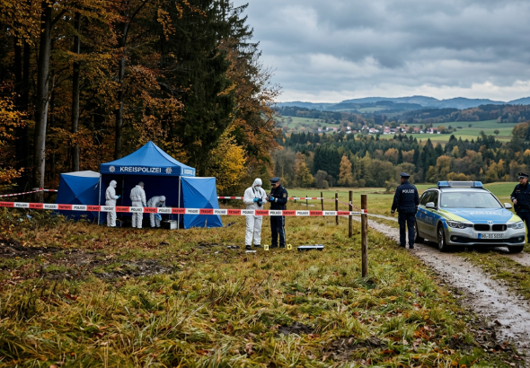 Firefly_Gemini Flash_A professional journalistic photograph of a police investigation site at the edge of 488840