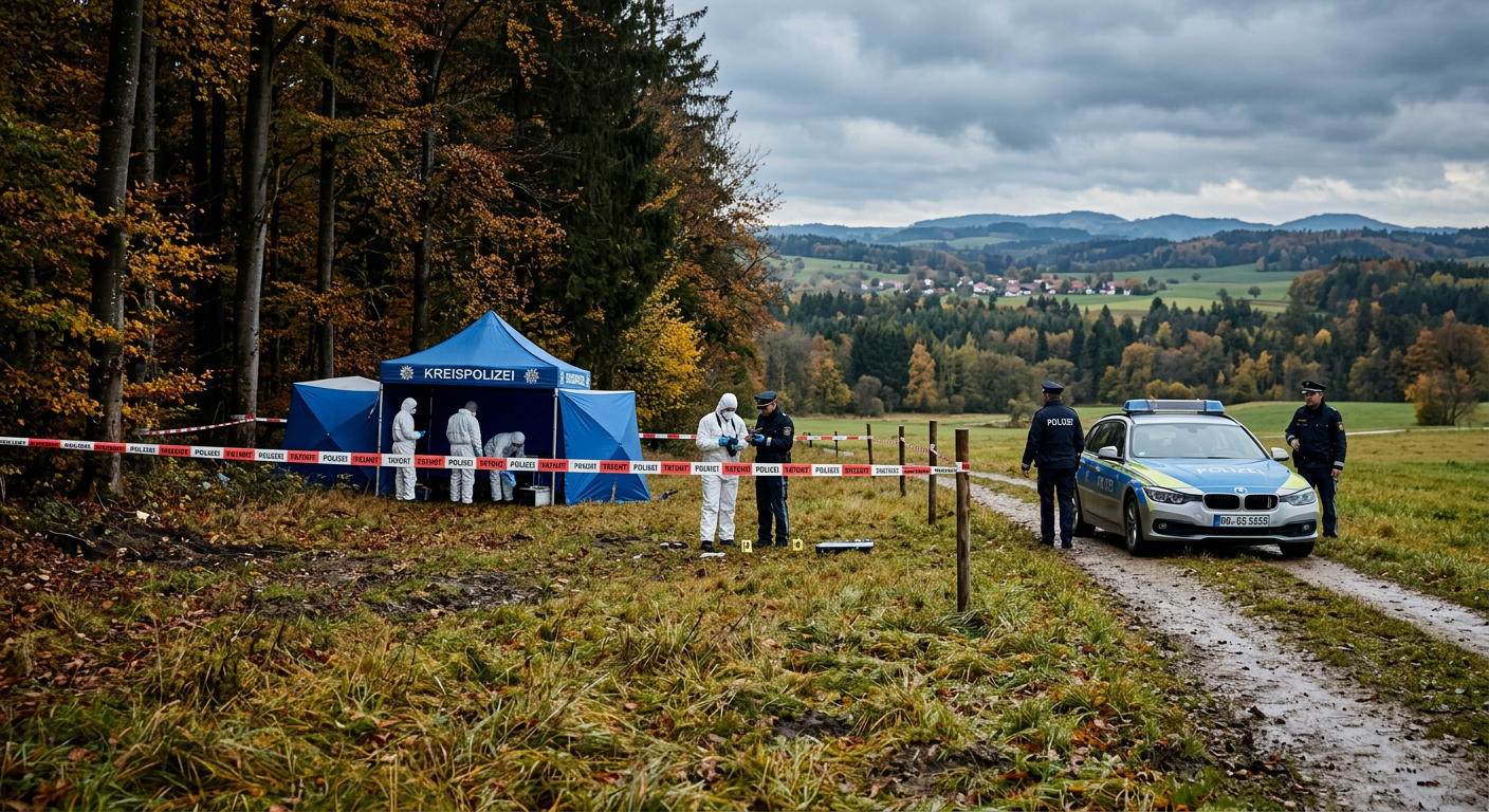 Firefly_Gemini Flash_A professional journalistic photograph of a police investigation site at the edge of 488840
